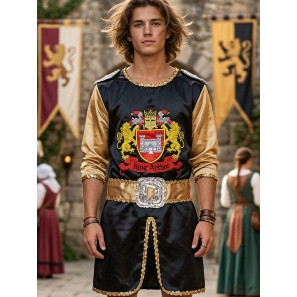 King Arthur Royal Costume Tunic | Black & Gold | Size XL
